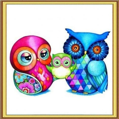 Full Drill - 5D DIY Diamond Painting Kits Funny Cartoon Happy Owl Family