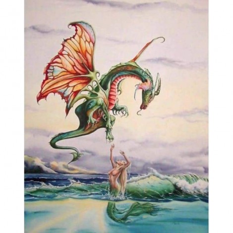 Full Drill - 5D DIY Diamond Painting Kits Cartoon Flying Dragon Meimaid in the Sea