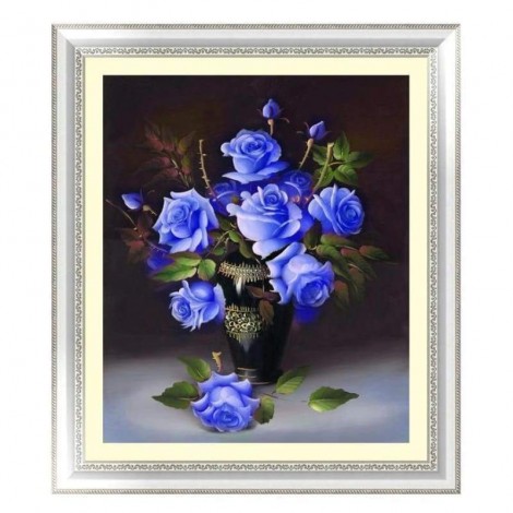 Full Drill - 5D DIY Diamond Painting Kits Blue Roses in Vase