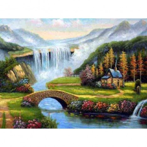 Oil Painting Style Landscape Waterfall Full Drill - 5D Diy Diamond Painting Cartoon Kits