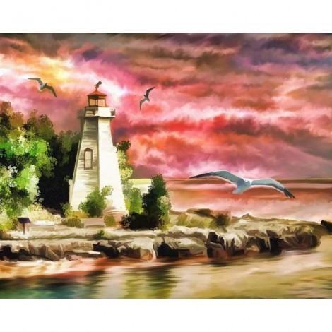 Oil Painting Style Lighthouse Scenery Diy Full Drill - 5D Diamond Painting Kits