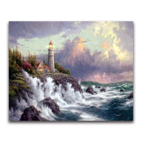 Oil Painting Style Lighthouse Pattern Wall Decor Diy Full Drill - 5D Diamond Painting Kits