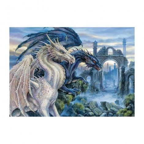 Full Drill - 5D DIY Diamond Painting Kits Fantasy Blue White And Blue Dragons Lover