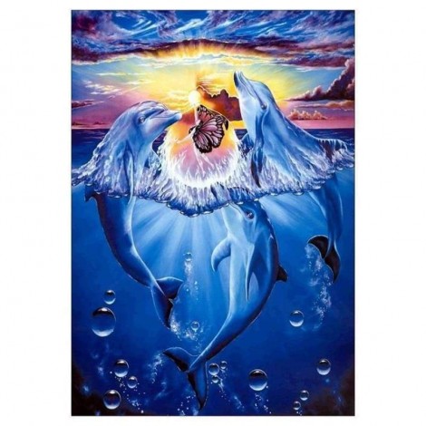 Full Drill - 5D Diamond Painting Kits Colored Drawing Playing Dolphins