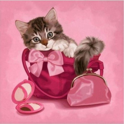 Full Drill - 5D Diy Diamond Painting Kits Watercolor Cute Cat Makeup in Bag