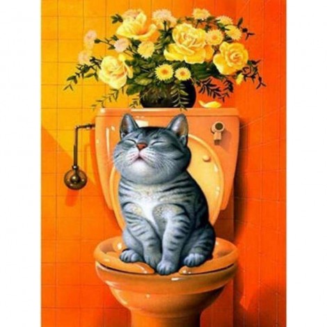 Full Drill - 5D DIY Diamond Painting Kits Cartoon Funny Cat Sitting On Toilet