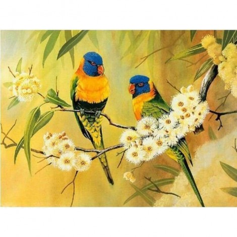 Full Drill - 5D Diamond Painting Kits Cute Birds on the Flower Blanches