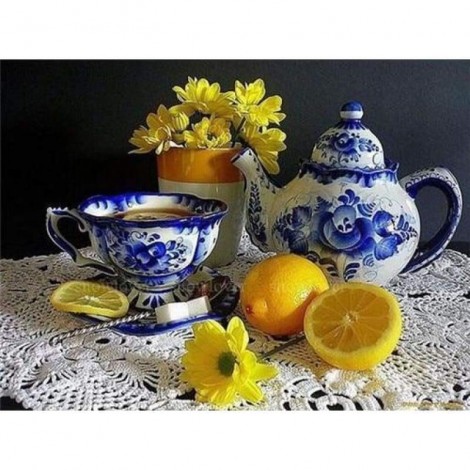 Full Drill - 5D DIY Diamond Painting Kits Special Yellow Flowers And Chinese Tea Cap