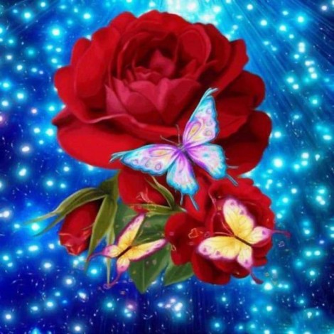 Full Drill - 5D DIY Diamond Painting Kits Fantastic Beautiful Butterfly Red Rose