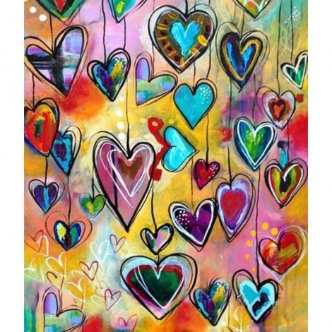 Hanging Hearts- Full Drill Diamond Painting Abstract