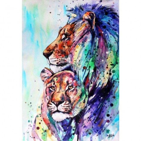 Full Drill - 5D DIY Diamond Painting Kits Watercolor Loving Lions
