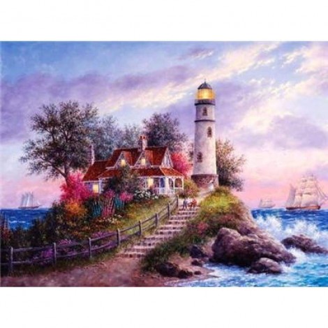 Oil Painting Style Landscape Lighthouse Diy Full Drill - 5D Diamond Painting Kits