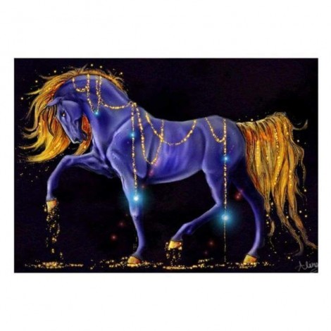 Full Drill - 5D Diamond Painting Kits Fantasy Blue and Gold Walking Horse