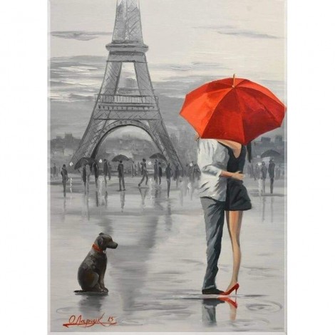 Full Drill - 5D DIY Diamond Painting Kits Sweet Couple Standing in front of the Eiffel Tower