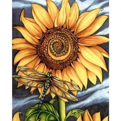Full Drill - 5D DIY Diamond Painting Kits Beautiful Yellow Plant Sunflower Dragonfly