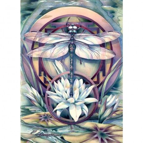 Full Drill - 5D Diy Diamond Painting Kits Colorful Dragonfly on the Lotus