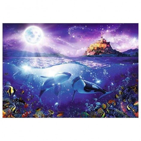 Full Drill - 5D DIY Diamond Painting Kits Fantasy Moonlight Mystical Dolphin