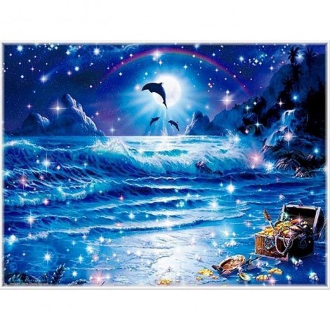 Full Drill - 5D DIY Diamond Painting Kits Dream Moon Leaping Dolphins
