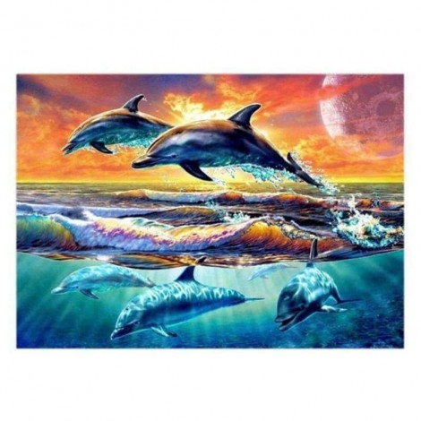 Full Drill - 5D DIY Diamond Painting Kits Colored Artistic Dolphins in the Sea