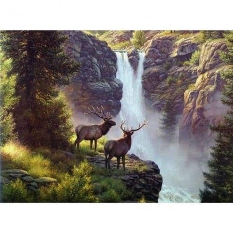 Full Drill - 5D DIY Diamond Painting Kits Dream Landscape Mountain Waterfall Deers