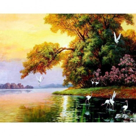 Full Drill - 5D Diamond Painting Kits Crane And Swans In the Lake