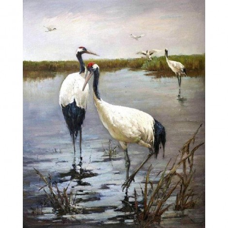 Full Drill - 5D Diamond Painting Kits Crowned Cranes in the Lake