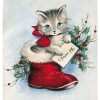 Full Drill - 5D DIY Diamond Painting Kits Winter Christmas Card Cat Inside Shoe