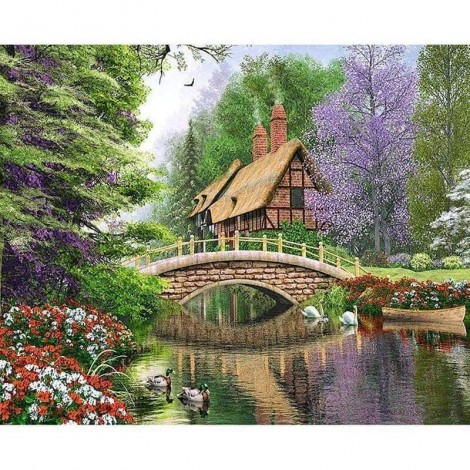 Full Drill - 5D DIY Diamond Painting Kits Beautiful Bridge Cottage Scenery