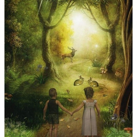 Full Drill - 5D DIY Diamond Painting Kits Fantasy Boy And Girl in the Forest